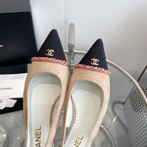 cc slingback pumps 45 beige seude black grosgrain point toe 582852