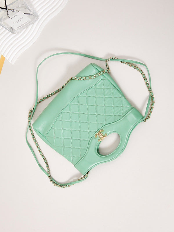 cc 24s31 mini shopping bag 22cm light green lambskin gold hardware