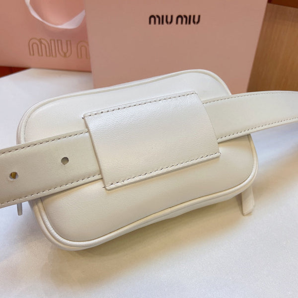 cintura bianca miu 30mm con pochette trapuntata