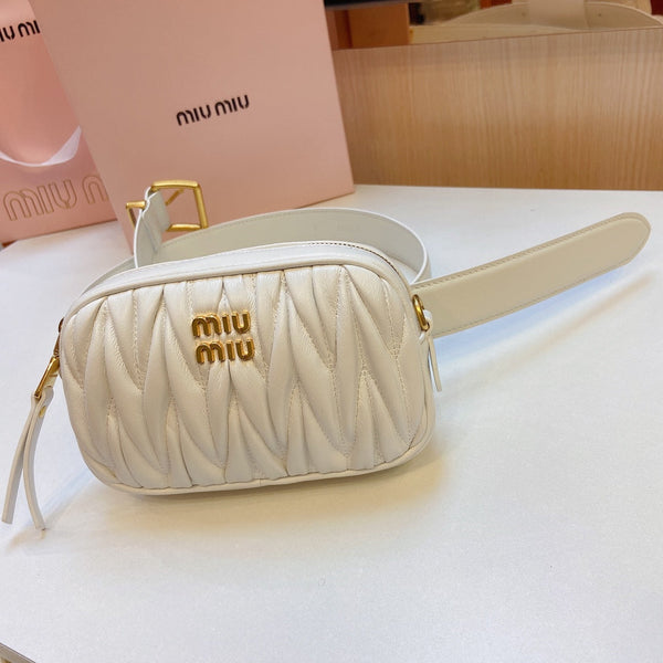 cintura bianca miu 30mm con pochette trapuntata