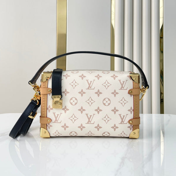 BAULE LATERALE 21 IN TELA MONOGRAMMA MARRONE BIANCO FERRAMENTA ORO