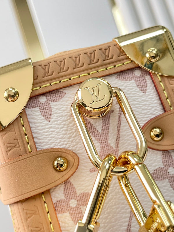 BAULE LATERALE 21 IN TELA MONOGRAMMA MARRONE BIANCO FERRAMENTA ORO