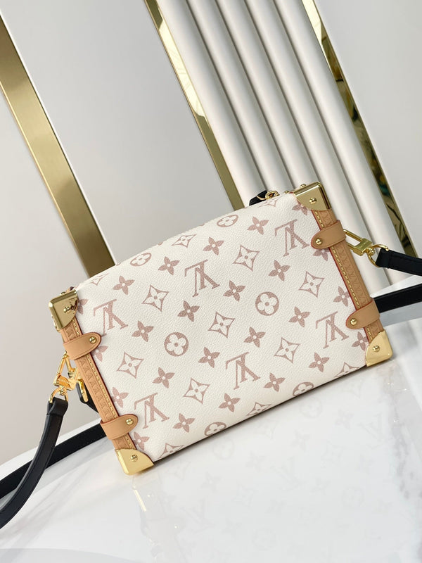 BAULE LATERALE 21 IN TELA MONOGRAMMA MARRONE BIANCO FERRAMENTA ORO