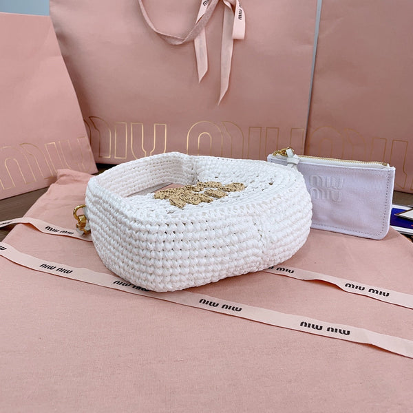 borsa hobo miu wander 20cm tessuto intrecciato bianco