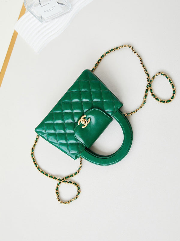 cc 24a nano 19cm kelly shopper bag green lambskin
