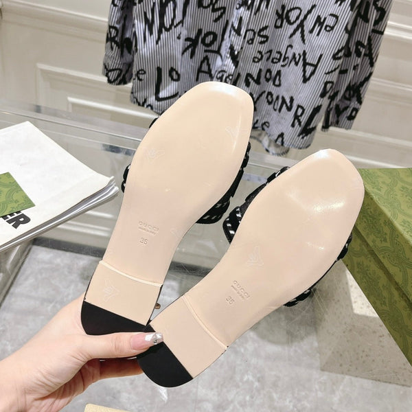 GG  Interlocking double G hollow slippers Black