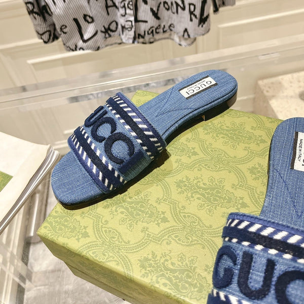 GG  Interlocking double G hollow slippers Neon Blue