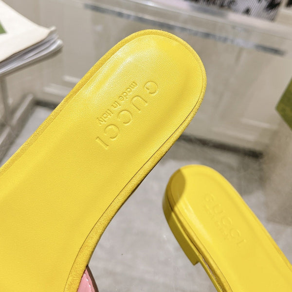 GG  Interlocking double G hollow slippers Blush Pink Yellow