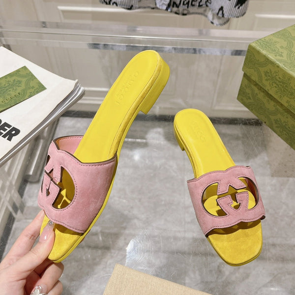 GG  Interlocking double G hollow slippers Blush Pink Yellow