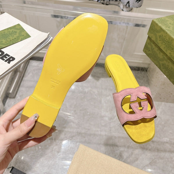 GG  Interlocking double G hollow slippers Blush Pink Yellow
