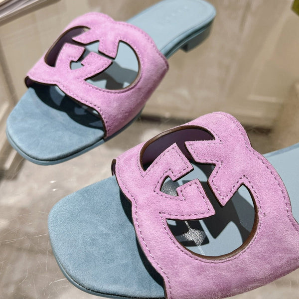 GG  Interlocking double G hollow slippers Orchid Purple Blue