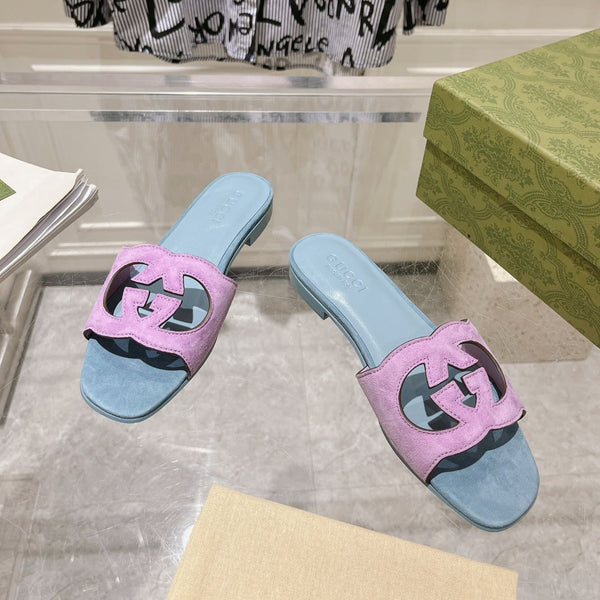 GG  Interlocking double G hollow slippers Orchid Purple Blue