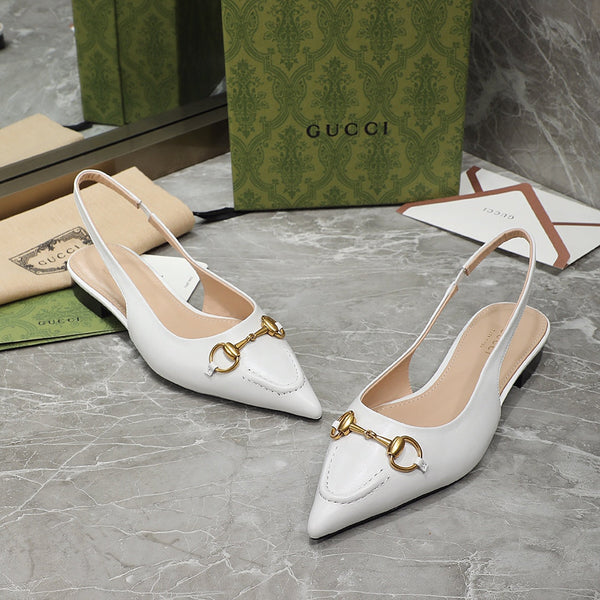 GG Slingback Flat Sandals white
