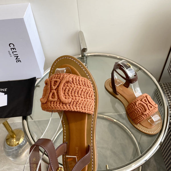 SANDALO LYMPIA IN COTONE MACCRAMÉ TRIOMPHE MARRONE BRONZO E PELLE DI VITELLO TAN