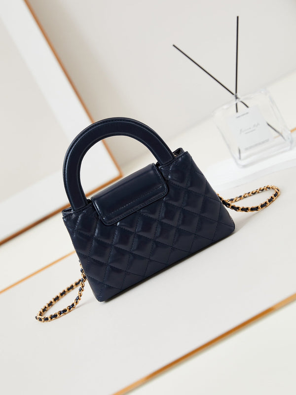 cc 24a nano 19cm kelly shopper bag navy blue lambskin
