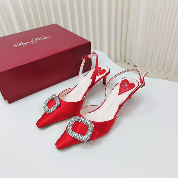 Viv Canard Slingback Pumps 55 in Red Satin