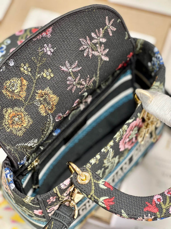 CD Flower Black Lady Dior Bag Canvas 336670