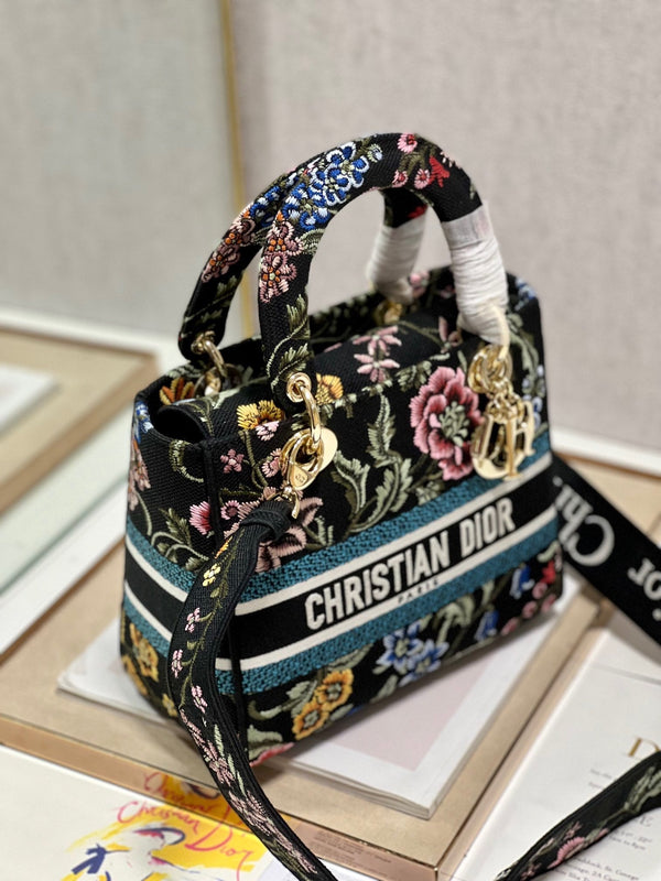 CD Flower Black Lady Dior Bag Canvas 336670