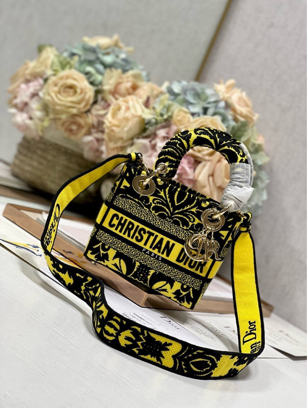 CD Flame Yellow 17 Lady Dior Bag Canvas 336745