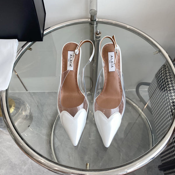 ALAIA HIGH 6 CM SLINGBACK IN WHITE PATENT CALFSKIN AND FILM