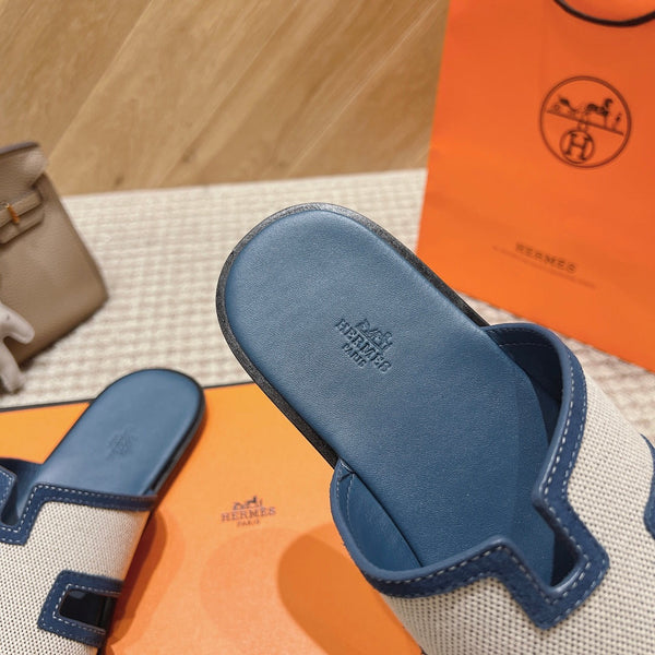 HM Izmir Sandals Blue Fabric Calfskin 294942