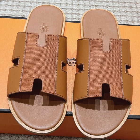 HM Izmir Sandals Brown Fabric Calfskin 294952