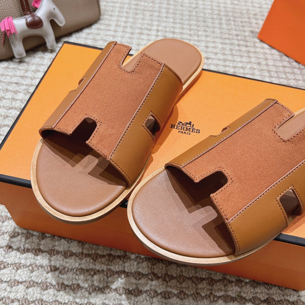 HM Izmir Sandals Brown Fabric Calfskin 294952