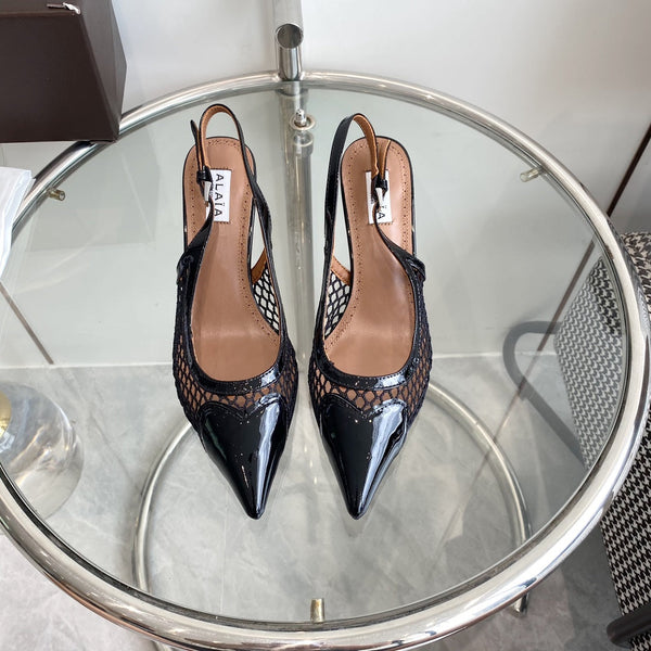 slingback alaia 60 rete a cuore nero pelle di agnello