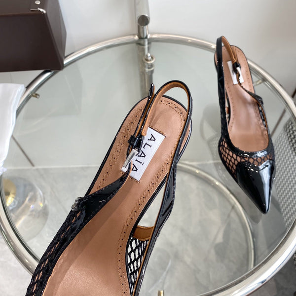 slingback alaia 60 rete a cuore nero pelle di agnello