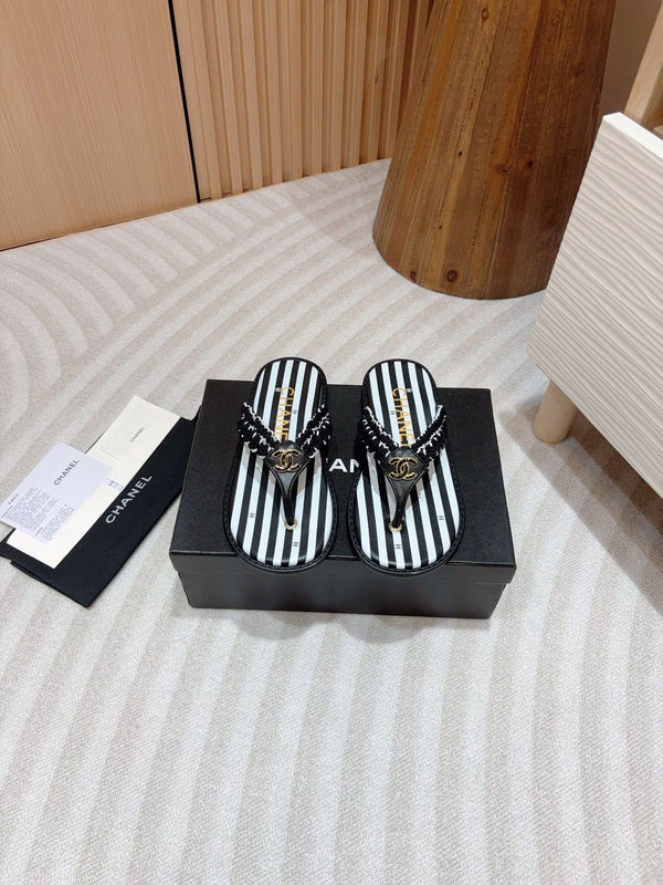 CC WOVEN FLIP FLOP WHITE MIX BLACK SHEEPSKIN