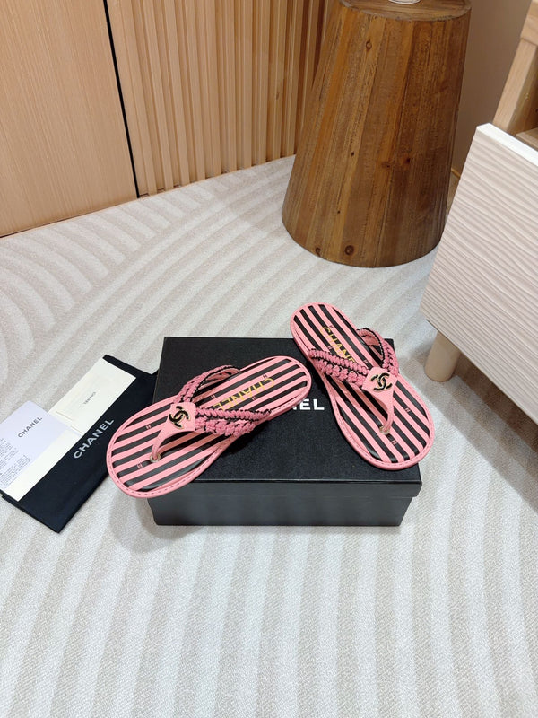 CC WOVEN FLIP FLOP BLACK MIX PINK SHEEPSKIN