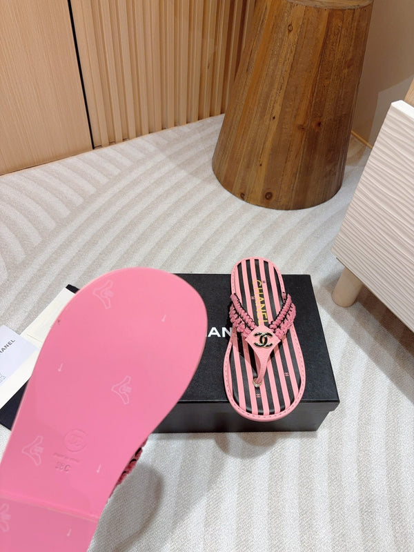CC WOVEN FLIP FLOP BLACK MIX PINK SHEEPSKIN