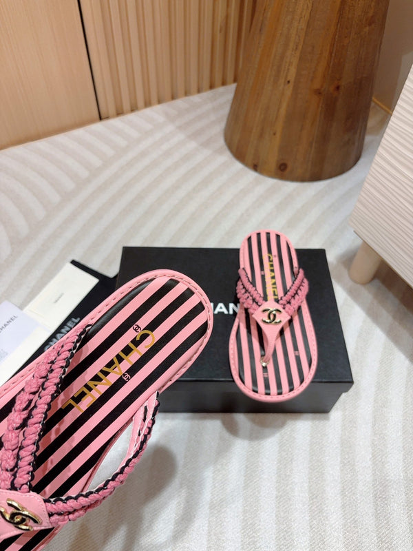 CC WOVEN FLIP FLOP BLACK MIX PINK SHEEPSKIN