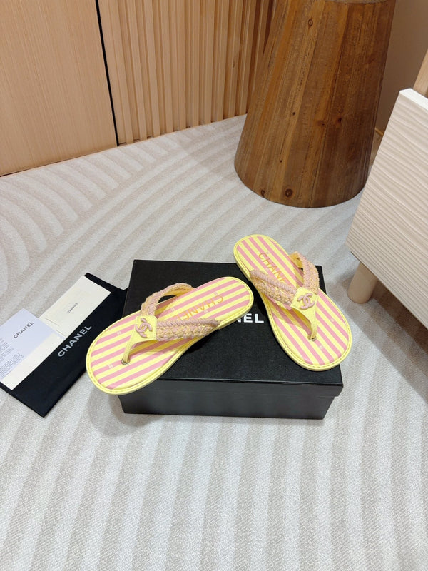 CC WOVEN FLIP FLOP YELLOW MIX PINK SHEEPSKIN