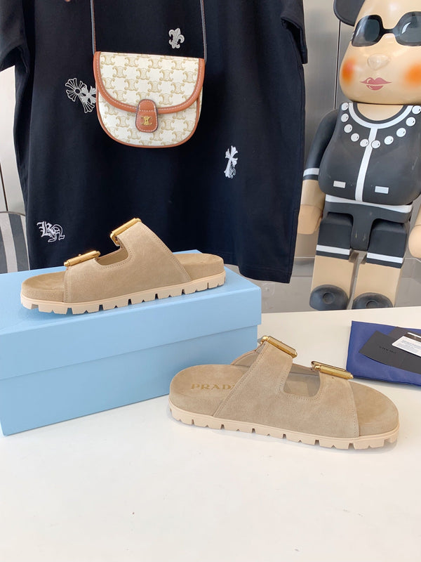 SANDALI CON CINTURINO PRA IN CAMOSCIO BEIGE