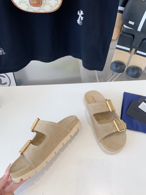 SANDALI CON CINTURINO PRA IN CAMOSCIO BEIGE