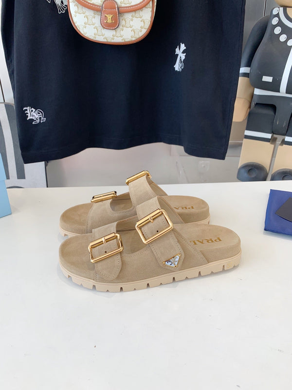 SANDALI CON CINTURINO PRA IN CAMOSCIO BEIGE