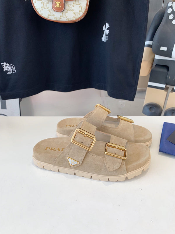 SANDALI CON CINTURINO PRA IN CAMOSCIO BEIGE