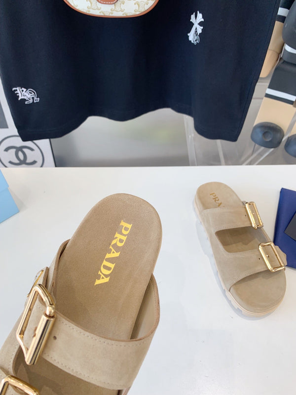 SANDALI CON CINTURINO PRA IN CAMOSCIO BEIGE