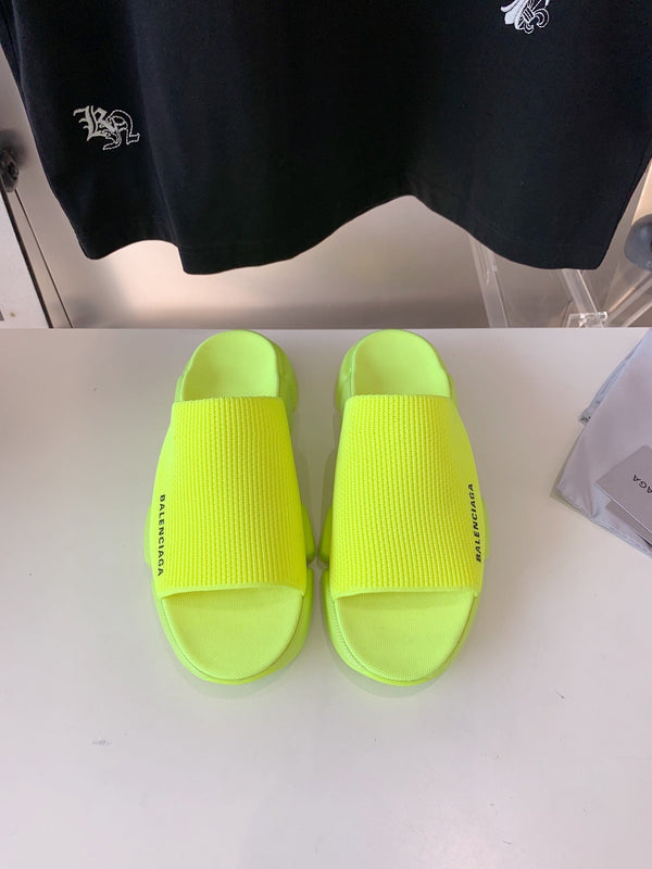 SPEED 2.0 SLIDE SANDAL IN NEON GREEN RECYCLED KNIT