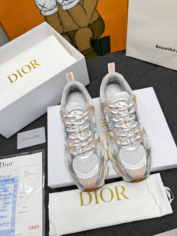 CD Chrono Sneaker Grey Beige Mesh Fabric And Calfskin