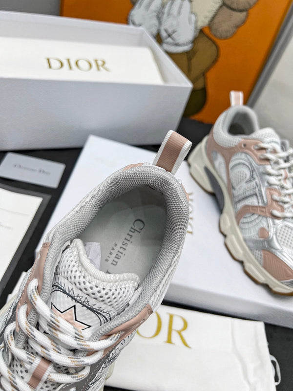 CD Chrono Sneaker Grey Beige Mesh Fabric And Calfskin