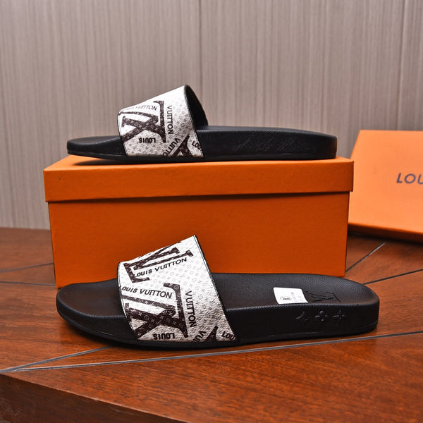 LV MULE WHITE WITH BLACK LOGO MONOGRAM CALFSKIN