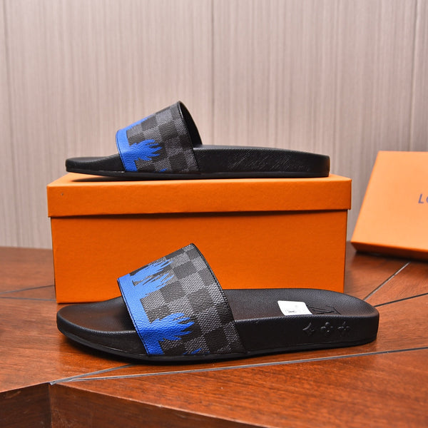 LV MULE SANDAL BLACK MIX BLUE DAMIER CALFSKIN