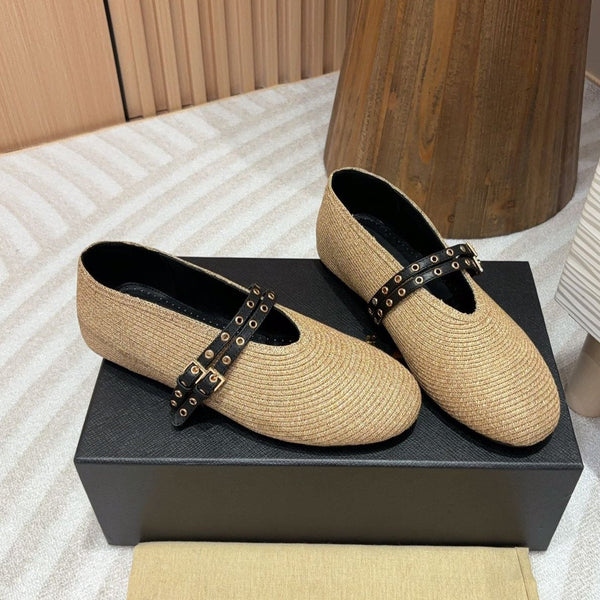 alaia ballet flat beige paper straw