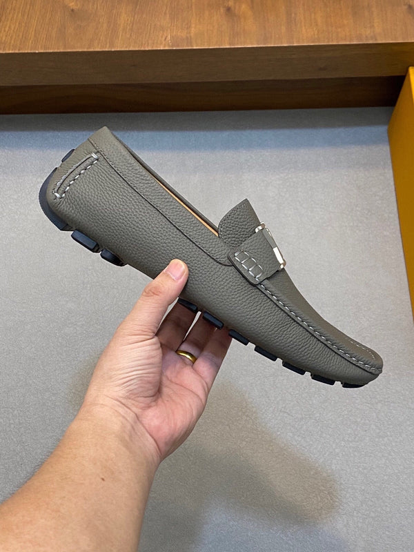 LV LOAFER IN SARDINE GREY WRINKLE CALFSKIN WITH SILVER LOGO