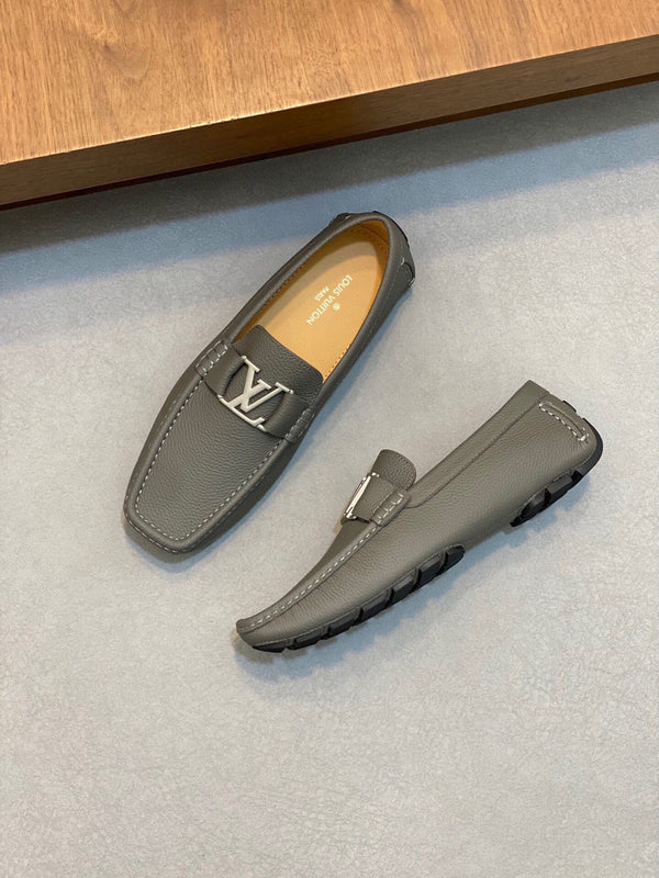 LV LOAFER IN SARDINE GREY WRINKLE CALFSKIN WITH SILVER LOGO