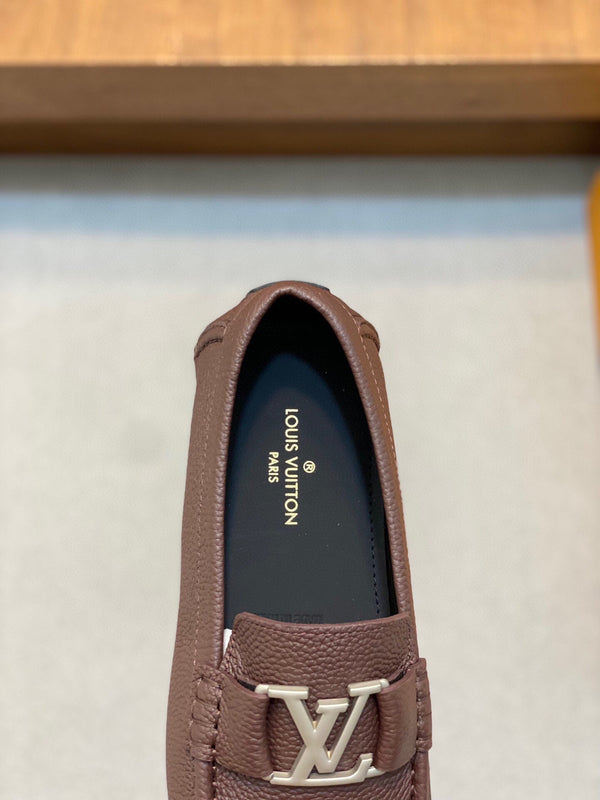 LV LOAFER IN CHOCOLATE BROWN WRINKLE CALFSKIN WITH SILVER LOGO