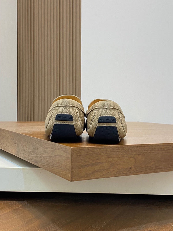 LV LOAFER IN DARK CREAM WRINKLE CALFSKIN WITH SILVER LOGO