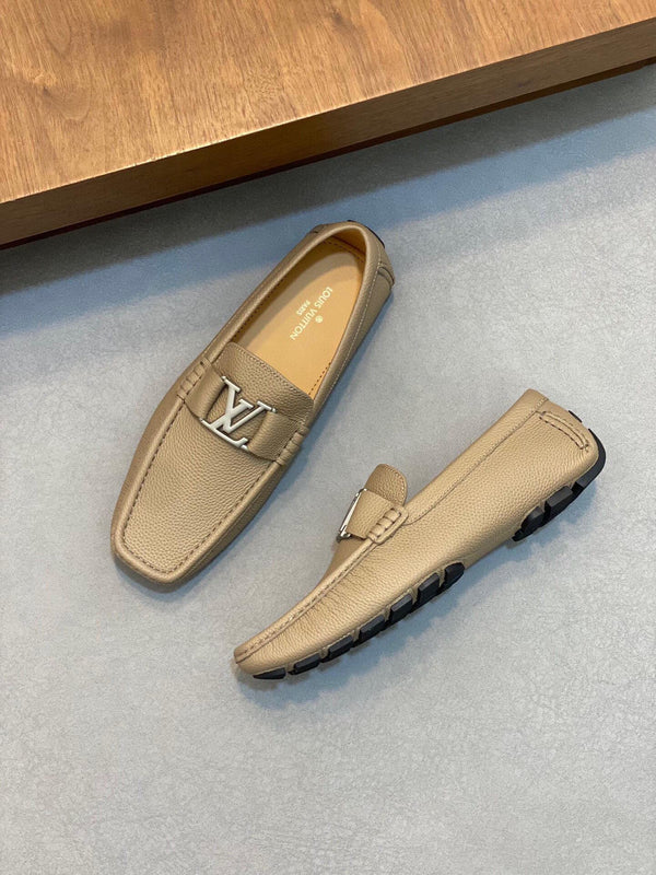 LV LOAFER IN DARK CREAM WRINKLE CALFSKIN WITH SILVER LOGO